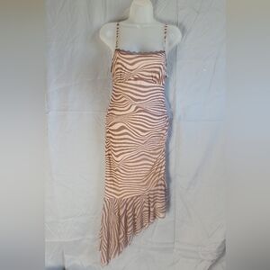 wild fable Pink and Brown Zebra-Print Asymmetrical Slip Dress